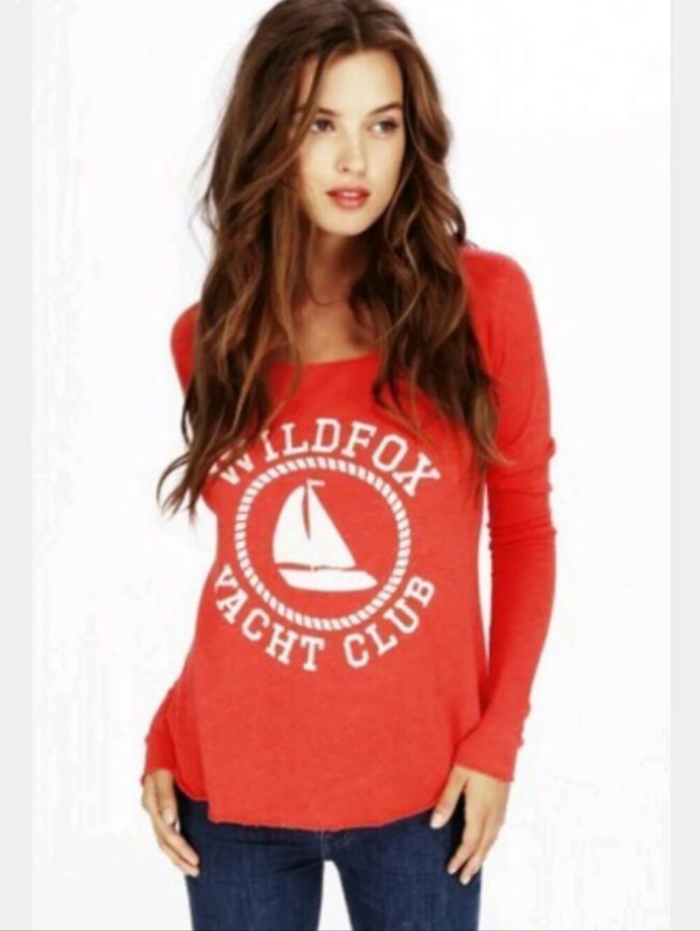 Wildfox Couture "Yacht Club" Raw Hem Distressed Knit Sweater Coral Size M